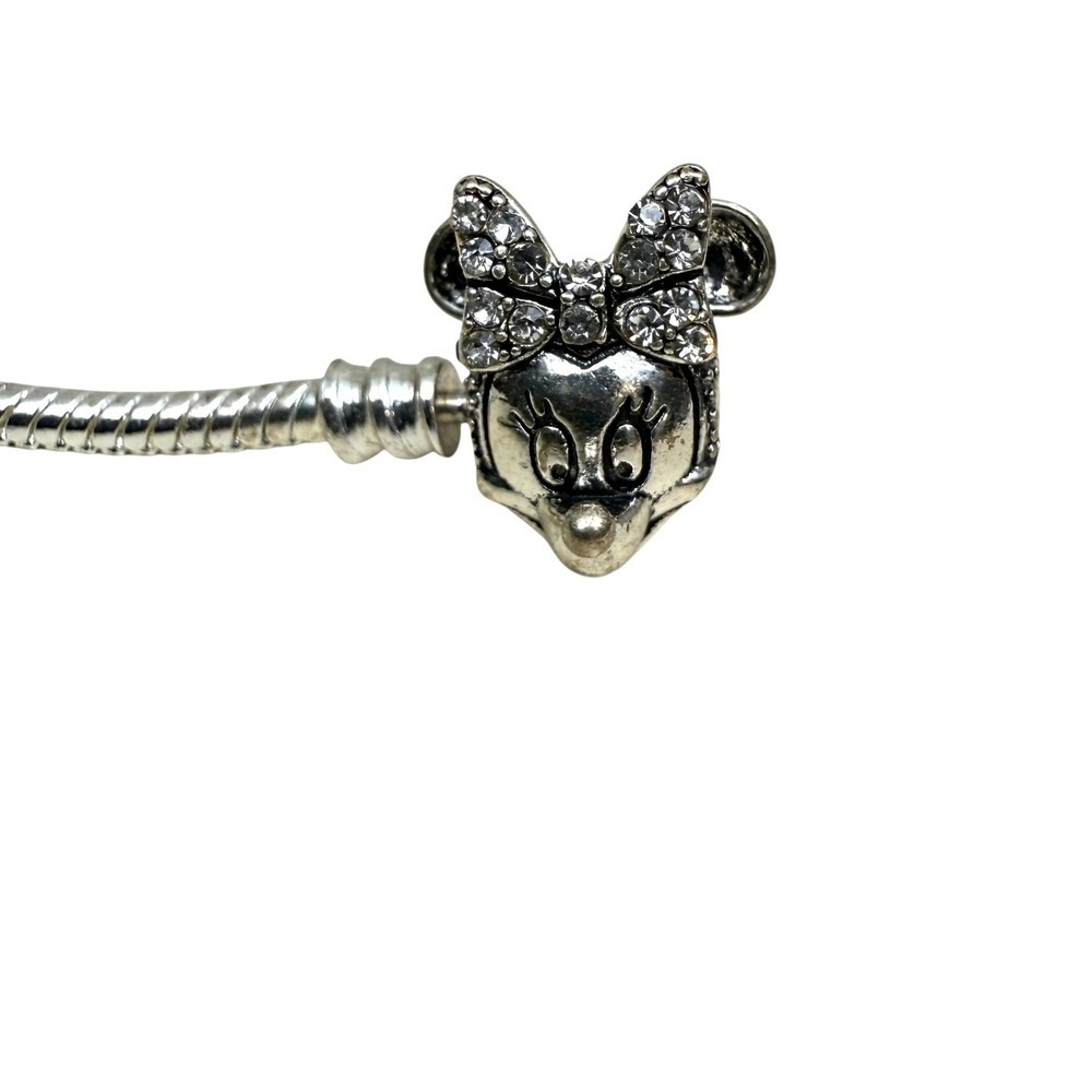 Silver Tone Minnie Mouse Charm Bracelet Snake Chain Rhinestone Bow Jewelry 7.25 - Picture 10 of 10